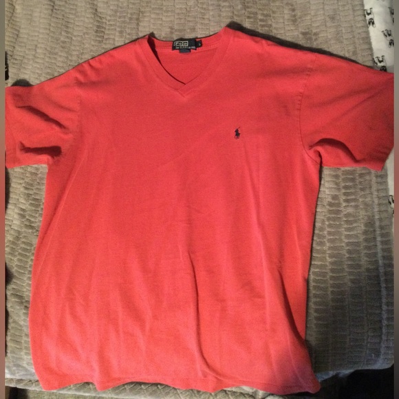 Polo Ralph Lauren Red - Salmon Short Sleeve V-Neck T-Shirt Large - Picture 1 of 2